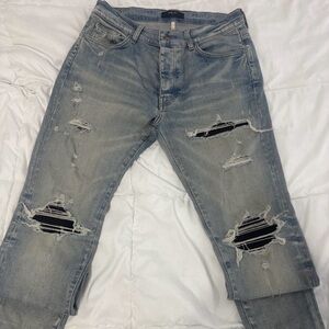 AMIRI mx1 black patch Light Blue Distressed Men's Jeans